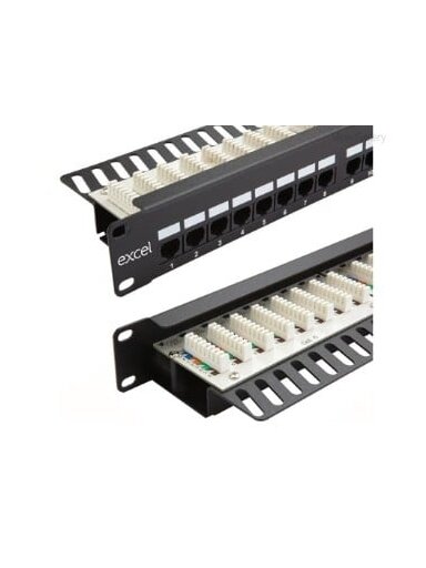 Komutacinė panelė 19" 1U 24 portų Excel 100-302 (Cat.6e)