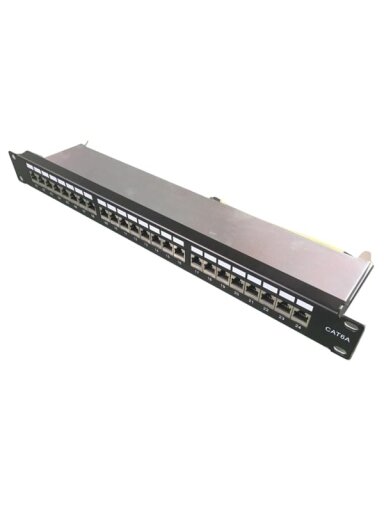 Komutacinė panelė 19" 1U FTP Cat6A LK-PP-24S/CAT.6A (24 prievadai, su kabelių laikikliu, 483x44x95 mm)