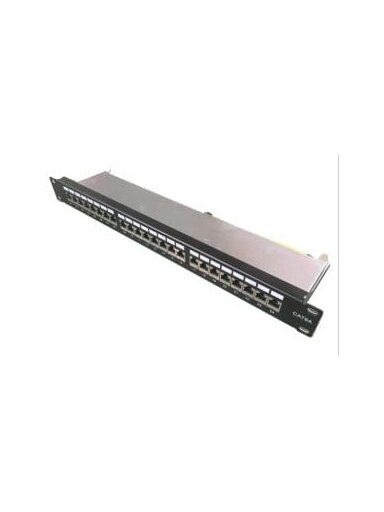 Komutacinė panelė 19'' 1U LK-PP-013-B (FTP Cat.6, 24 prievadai, DUAL IDC, T568A/B, Krone  110, su kabelių laikikliu)
