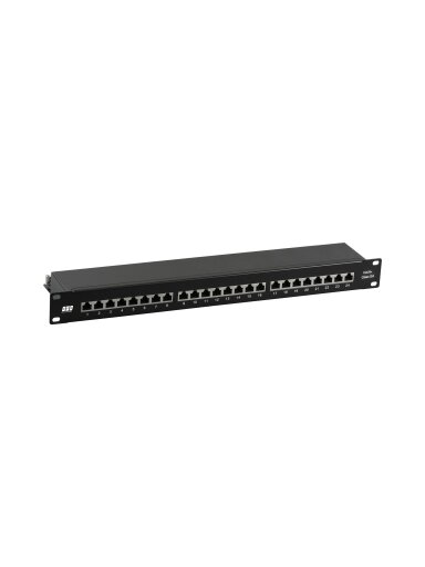 Komutacinė panelė 19" EFB 37666SW.1M (Juoda, Cat6A STP, 24 prievadai, 10G, 1U)