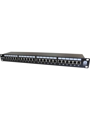 Komutacinė panelė 24 prievadų Excel 100-032 (19'', 1U, ekranuota, Cat6e, LSA)