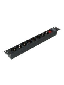 Maitinimo panelė 19'' spintai LK-BL-G10G08S (8x240V Schuko, su jungikliu, 1.8m, aliuminis korpusas)