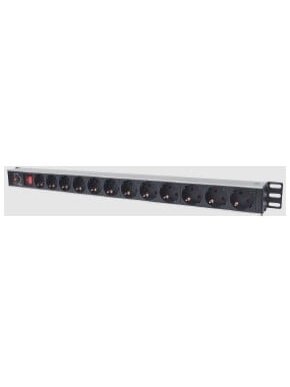 Maitinimo panelė vertikali 19'' spintai LK-BL-G10O12S (12x240V Schuko, su jungikliu, 1.8m, aliuminis korpusas)