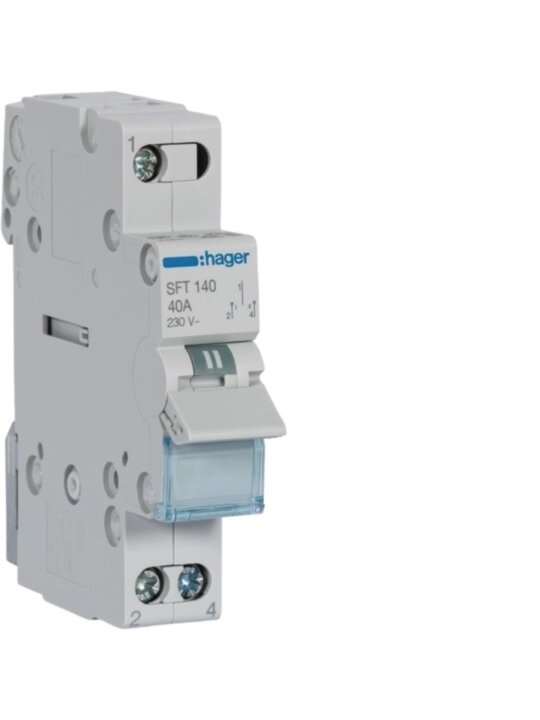 Modulinis perjungėjas Hager SFT140 (1P, 40A, 1 mod.) Modulinis perjungėjas Hager SFT140 (1P, 40A, 1 mod.)