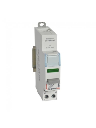 Mygtukas ant DIN bėgelio su indikacijos lempute Legrand 412920 (20A 100V/1 x N0 kontaktas)