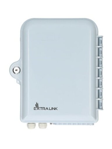 Optinė sieninė dėžutė EX0394 (plastikinė, 2 kabelio įėjimai, 16 išėjimų, kasetė, termofitai, be adapterių)