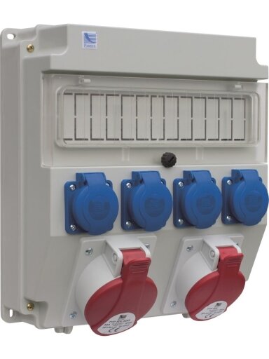 PawBol B.18.320-3-S plastikinė plokštė 13 mod +kištukiniai lizdai (4x16A/250V 1x32A/5P 1x16A/5P)
