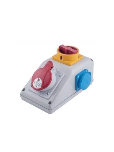 PawBol R-BOX B.165/1/LP-S plastikinis skydelis su kištukiniais lizdais (1x16A/250V, 1x250V)
