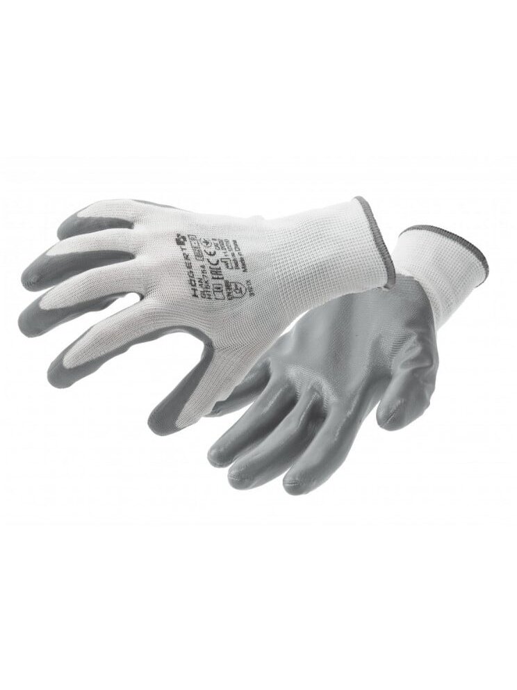 Pirštinės padengtos nitrilu Hogert HT5K755-10-W (10 dydis, pilkos)