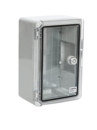 Plastikinė dėžė Plastim PP3011 (200x300x130, su skaidriomis durelėmis, pilka, IP65, IK08)