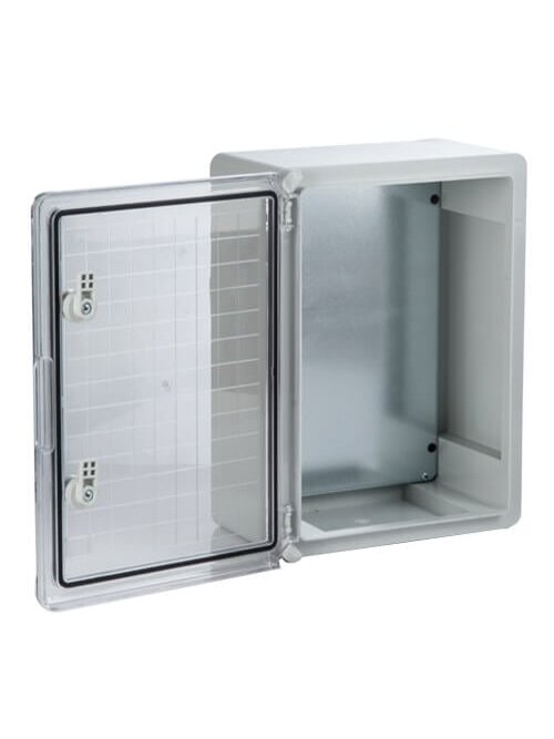 Plastikinė dėžė Plastim PP3015 (400x300x220, su skaidriomis durelėmis, pilka, IP65, IK08) Plastikinė dėžė Plastim PP3015 (400x300x220, su skaidriomis durelėmis, pilka, IP65, IK08)