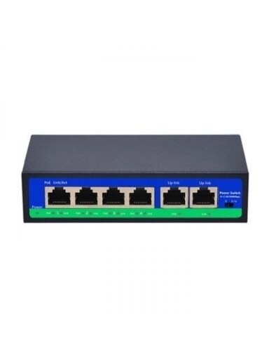 PoE šakotuvas 100Mbps 4portų+2G uplink, IEEE802.3af/at , PoE 250m., 72W(52V 1.5A)