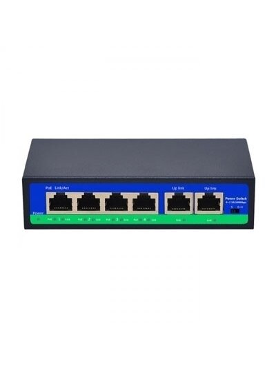 PoE šakotuvas 100Mbps 4portų+2G uplink, IEEE802.3af/at , PoE 250m., 72W(52V 1.5A)