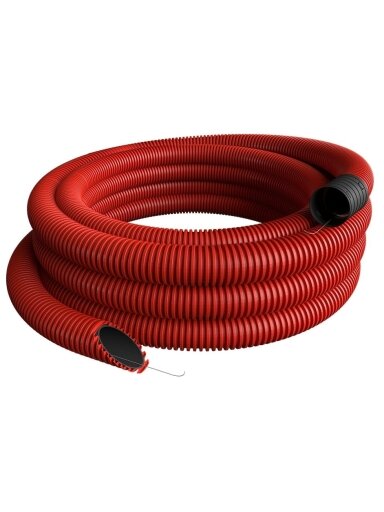 Raudonas gofruotas vamzdis D50 / d42 su viela (be halogenų, 50m) Pipelife