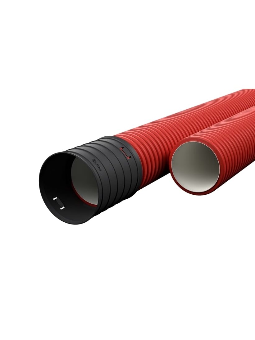 Raudonas gofruotas vamzdis D40/d31 su virve Ecopipe (be halogenų, 50m) Raudonas gofruotas vamzdis D40/d31 su virve Ecopipe (be halogenų, 50m)