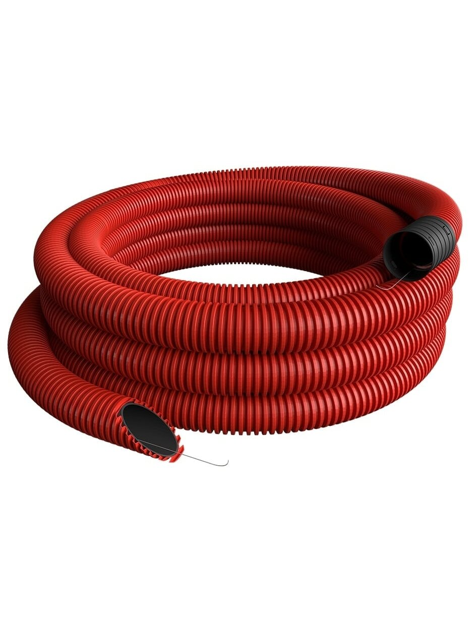 Raudonas gofruotas vamzdis D110/d92 su viela (be halogenų, 50m) Pipelife