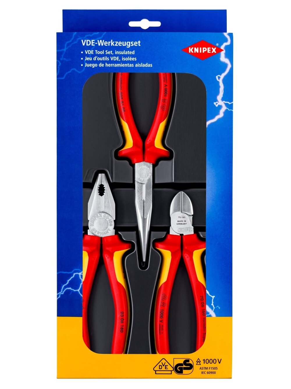 Replių rinkinys elektrikams Knipex 00 20 12 (3 vnt., 1000V)