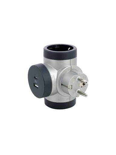 Šakotuvas + USB A + USB C tipo jungtys su įžeminimu Legrand 694524 (2 vietų)