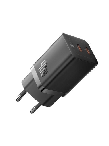 Sieninis įkroviklis BASEUS CCGP180101 (GaN5 Pro, 40W, 2xUSB-C, QC3.0, PD3.0, juodas)