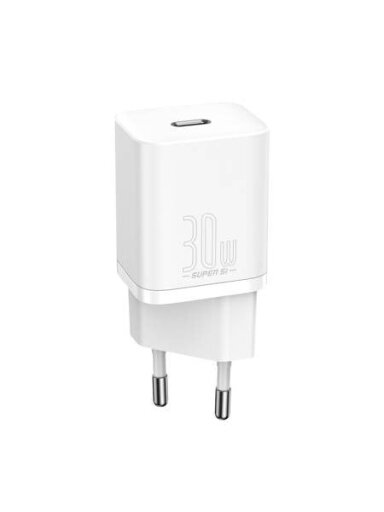Sieninis įkroviklis BASEUS CCSUP-J02 (Super Si, 30W, USB-C, QC3.0, PD, baltas)