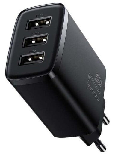 Sieninis įkroviklis BASEUS CCXJ020101 (17W, 3xUSB, 3.4A, juodas)