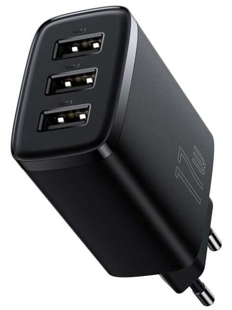 Sieninis įkroviklis BASEUS CCXJ020101 (17W, 3xUSB, 3.4A, juodas)