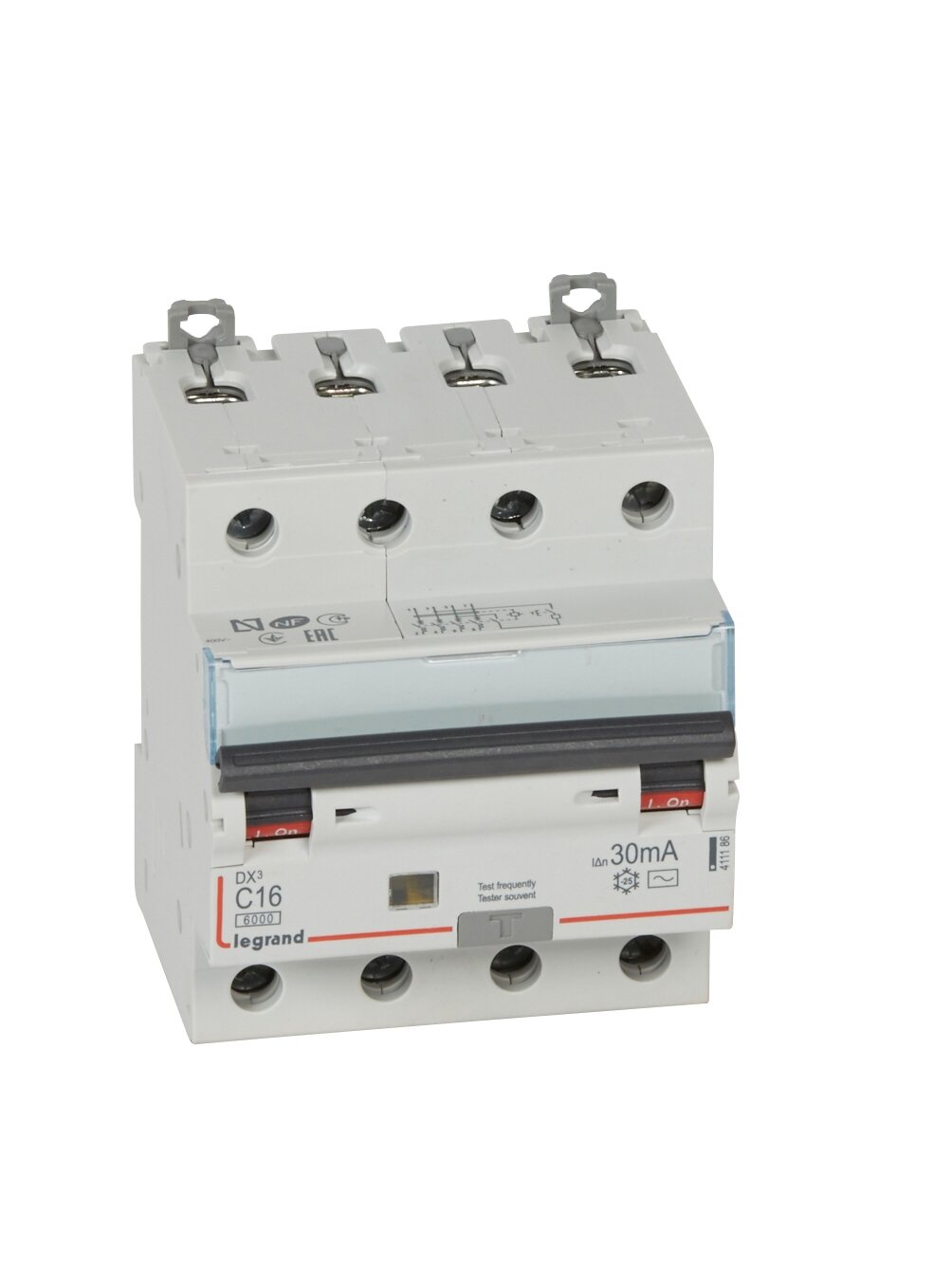 Srovės nuotekio relė su automatiniu jungikliu 411186 Legrand (AC, 16A, 4P, 30mA, 400V)