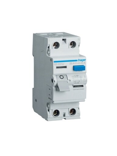 Srovės nuotekio relė Hager CD225J (A, 25A, 2P, 30mA, 230V)