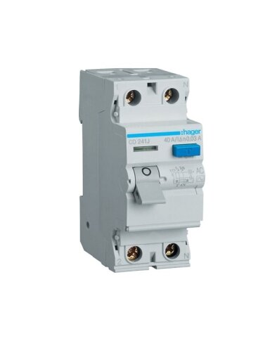 Srovės nuotekio relė Hager CD241J (AC, 40A, 2P, 30mA, 230V)