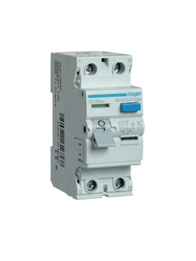 Srovės nuotekio relė Hager CD263J (AC, 63A, 2P, 30mA, 230V)