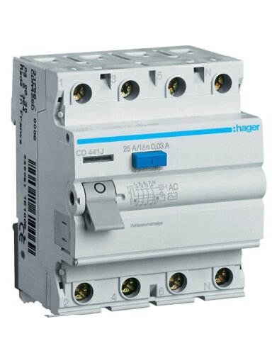 Srovės nuotekio relė Hager CD441J (AC, 40A, 4P, 30mA, 230V)