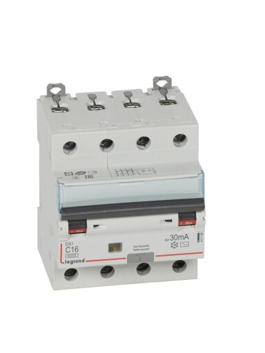 Srovės nuotekio relė su automatiniu jungikliu 411186 Legrand (AC, 16A, 4P, 30mA, 400V)