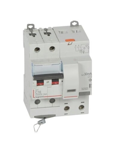 Srovės nuotekio relė su automatiniu jungikliu Legrand 411158 (2P, 16A, C, 30mA, 10kA, AC)