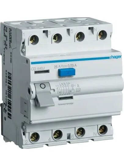 Srovės nuotekio relė Hager CD440J (A, 40A, 4P, 30mA, 230V) Srovės nuotekio relė Hager CD440J (A, 40A, 4P, 30mA, 230V)