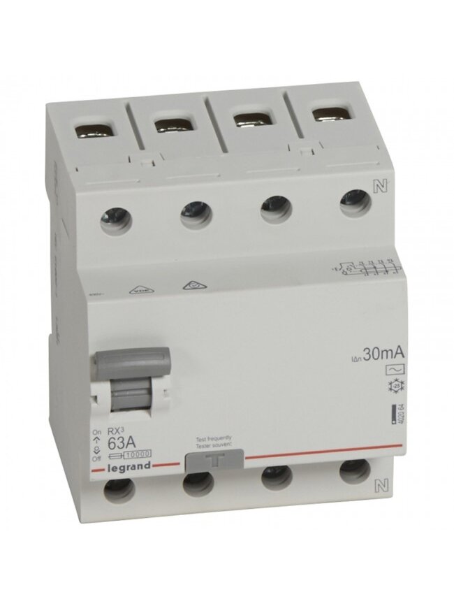 Srovės nuotekio relė RCD RX Legrand 402064 (AC, 63A, 4P, 30mA, 400V)