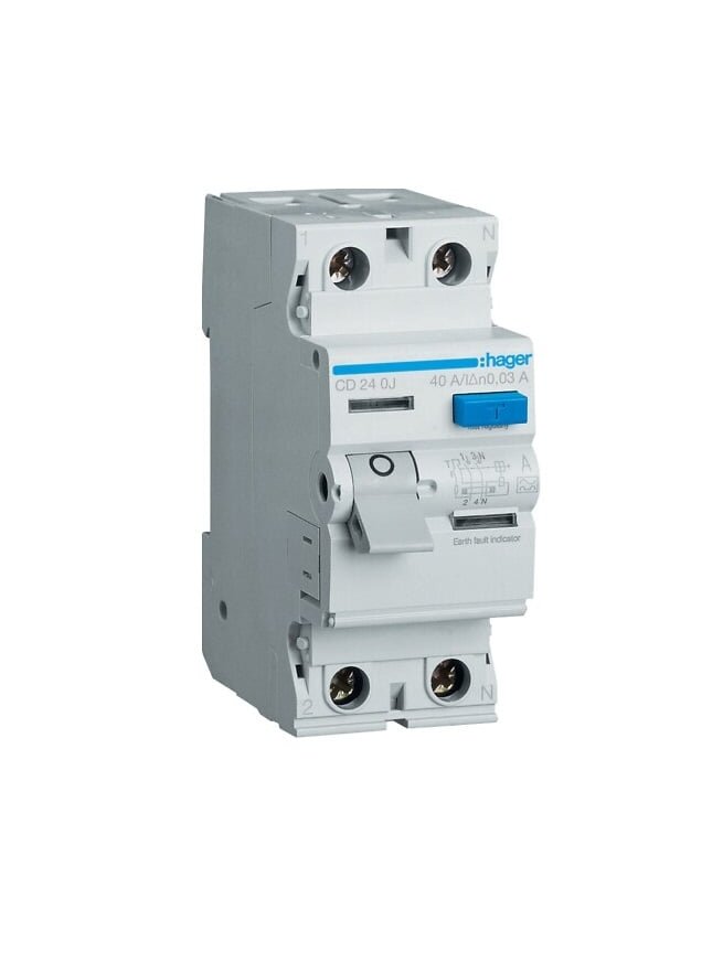 Srovės nuotekio relė Hager CD240J (A, 40A, 2P, 30mA, 230V)