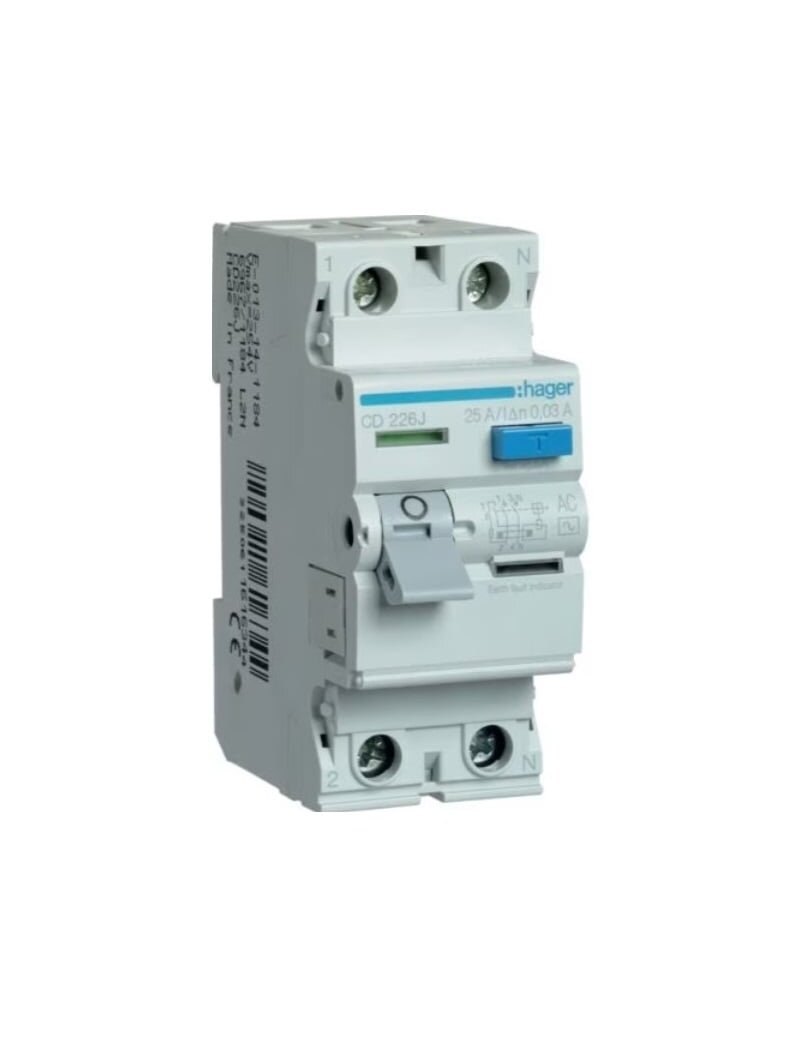 Srovės nuotekio relė Hager CD226J (AC, 25A, 2P, 30mA, 230V)