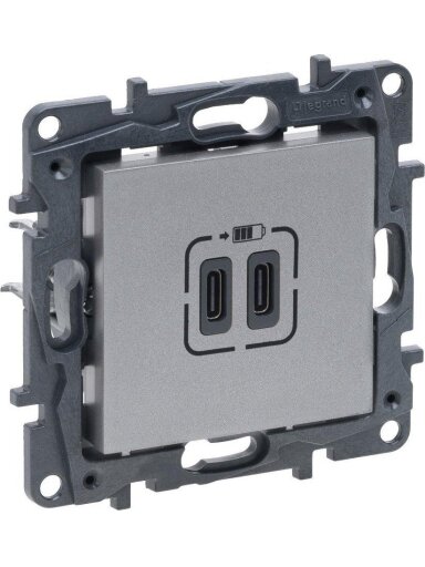 USB dvigubas C tipo kištukinis lizdas Valena Life Legrand 863339 (aluminio spalva)