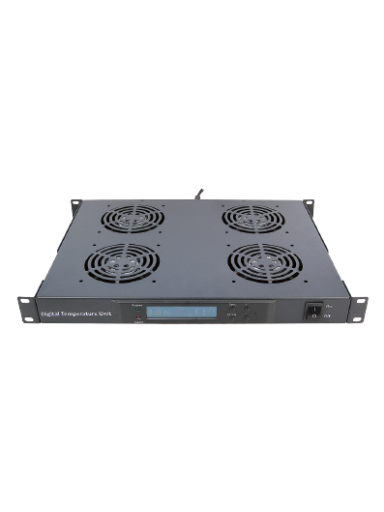 Ventiliatorių blokas 19" spintai 1U LK-DTU-002 (juodas, 4 ventiliatoriai, su termostatu, LCD, 483x328x44 mm)