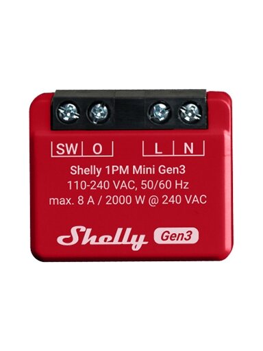 Wi-Fi, Bluetooth valdoma relė Shelly Mini 1PM Gen 3 (8A , 110-240 VAC)