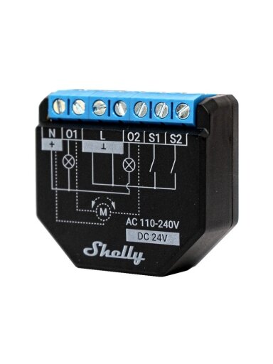 Wi-Fi relė su galios matavimo funkcija Shelly Plus 2PM (2 kanalų, 16A, 110-240 VAC, 10A 24 VDC)