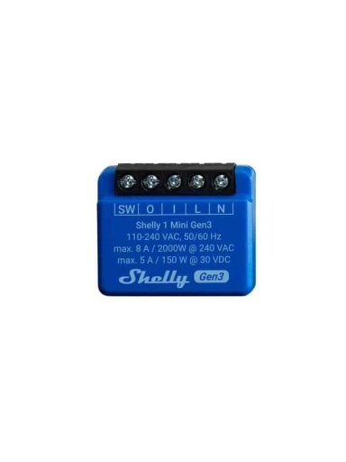 Wi-Fi valdoma relė Shelly Mini 1 Gen3 (8A , 110-240 VAC, 5A 30 VDC)